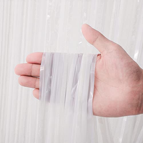 Voircoloria White Pastel Foil Fringe Curtains 3.3x8.2ft 3 Pack - White
