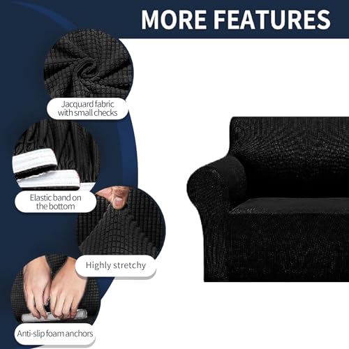 Stretch Jacquard Sofa Slipcover - Couch Cover Furniture Protector (Black)