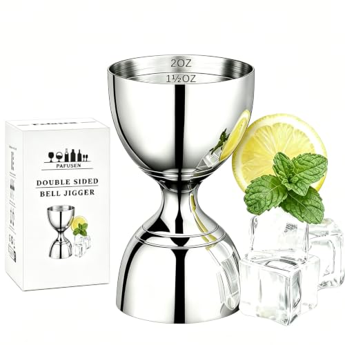 Pafusen 1 Pack Silver Professional Double-Sided Stainless Steel Bartender Jigger - 1oz & 2oz Mixology Measuring Tool