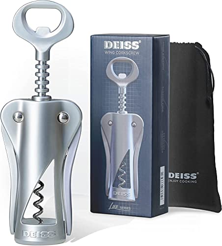 Deiss LUX Silver Wing Corkscrew Wine Opener with Built-in Bottle Opener