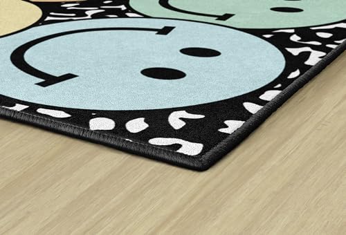 Pastel Rainbow Smiley Face Classroom Area Rug, 7'6" x 12' Kids Play Carpet