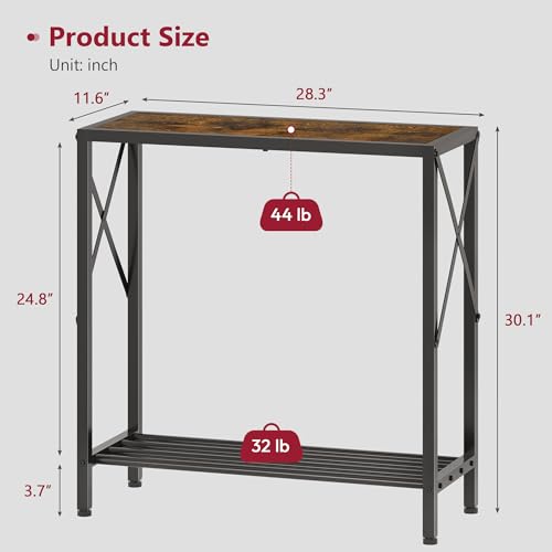 2-Tier Narrow Console Table, Rustic Brown Entryway Sofa Table with X-Frame