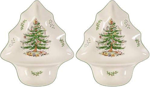 Spode Christmas Tree 14-Inch Chip & Dip (Large Pack of 2) Porcelain Tree Dish