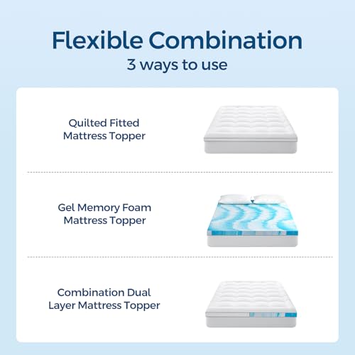 4 Inch Gel Memory Foam Mattress Topper Queen - Dual Layer Pillow Top