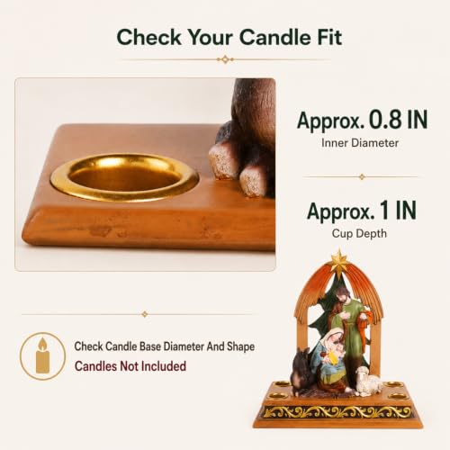 Christmas Nativity Advent Candle Holder - Descending Candlestick, Holy Family Scene