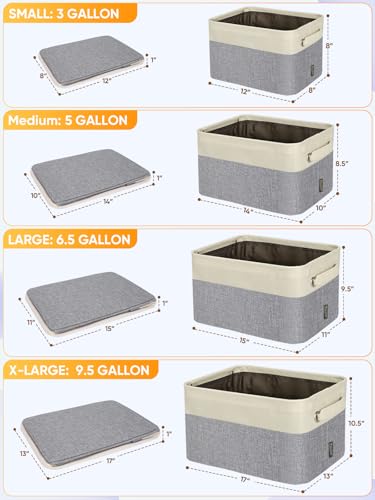 Fabric Closet Storage Bins Grey 12x8x8 Inch Linen Organizer Basket