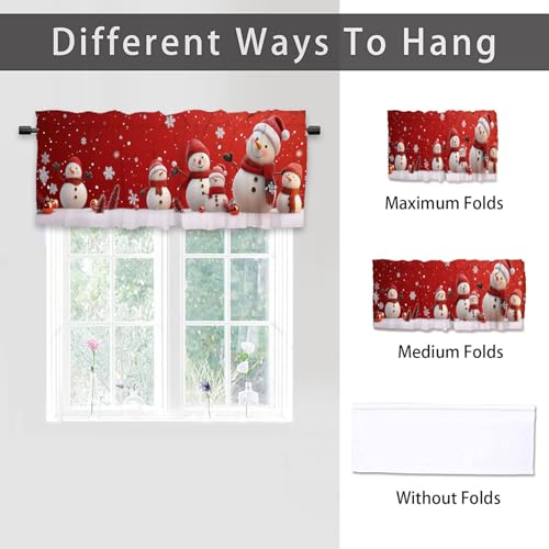 Christmas Kitchen Curtain Valances 2 Pack 54x18in, Cute Snowman Design, Red Window Decor