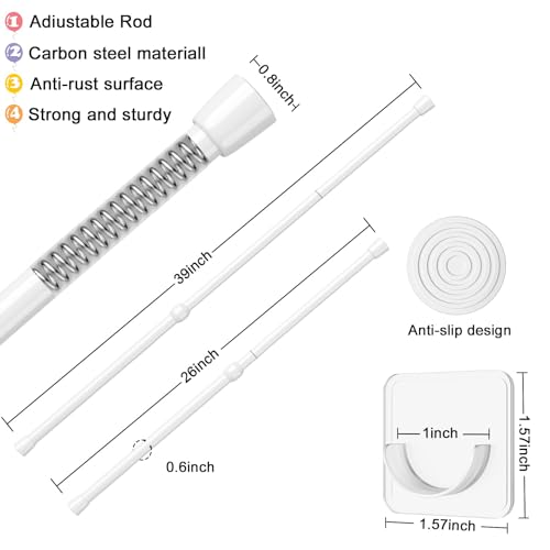 AIZESI 2-Pack Adjustable Spring Tension Curtain Rods 26-39 Inch White