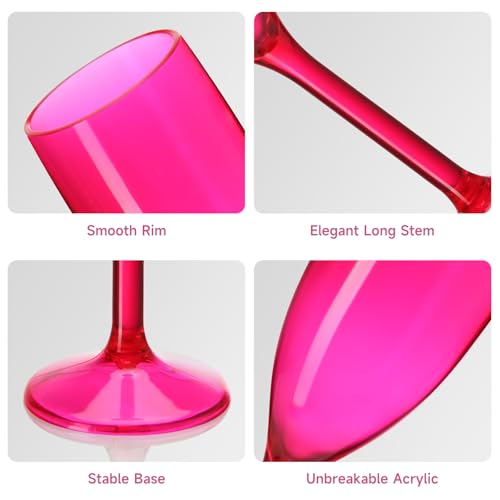 XUWAIDSGN Hot Pink Acrylic Champagne Flutes - Reusable Unbreakable Toasting Glasses, 10 Pack Wedding & Party