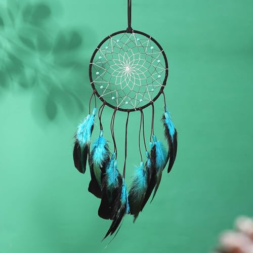 Handmade Blue Feather Dream Catcher Wall Hanging Decor 18-Inch