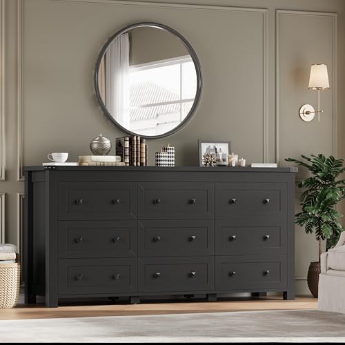 9-Drawer Modern Wooden Dresser and Storage Chest with Metal Handles