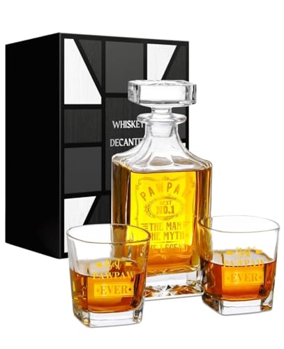 Onebttl Pawpaw Gifts Whiskey Decanter Set with 2 Glasses – 25oz (750ml) Premium Lead-Free Glass