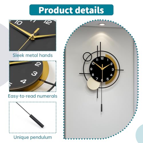 Modern Pendulum Wall Clock - 21-Inch Silent Quartz Decorative Clock