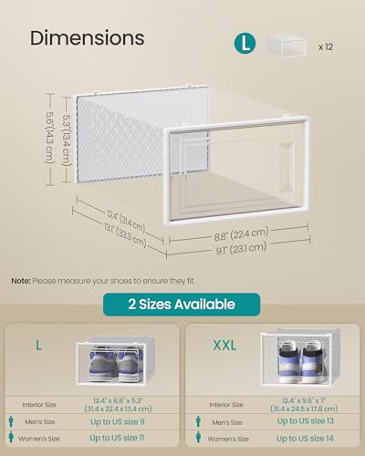 Stackable Clear Plastic Shoe Boxes (Pack of 12) - Closet Storage Organizers