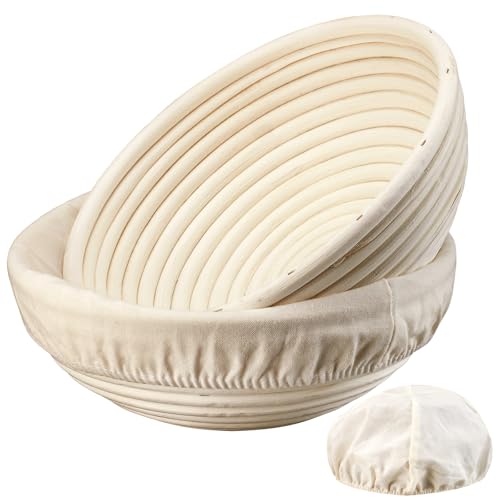 9-Inch Round Rattan Banneton Bread Proofing Basket Set of 2 with Liners