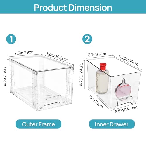 Clear Stackable Storage Drawers 4 Pack Large Pull-Out Bins
