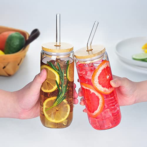 20 oz Glass Can Cups with Bamboo Lids and Glass Straws - 6 Piece Set