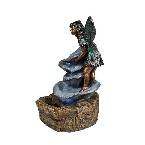 Fairy on Rock Water Fountain with LED Lights for Indoor and Outdoor Decor