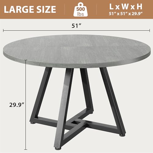 51-Inch Round Dining Table with Pedestal Base, Modern Wood Kitchen Table
