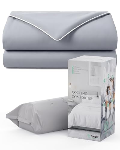 Cooling Comforter - Lightweight Down Alternative Blanket for Night Sweats, Queen 90x90 (Mist Gray)
