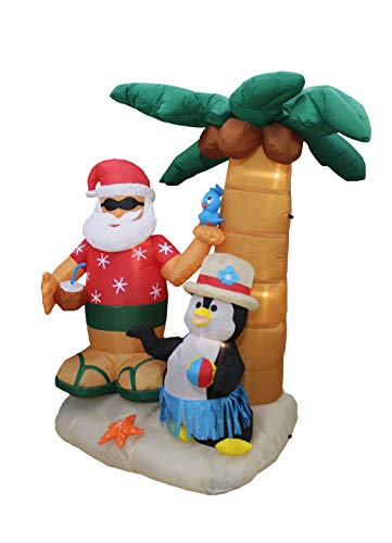 7FT Inflatable Santa Claus & Penguin with Palm Tree Holiday Yard Decor