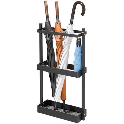 Slim Metal Umbrella Stand with Absorbent Drying Stone for Entryway
