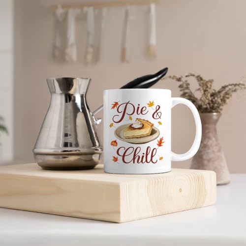 Gkodw Pie & Chill Funny 11oz Double-Sided Ceramic Mug - Fall Pumpkin Pie Coffee Cup - White43