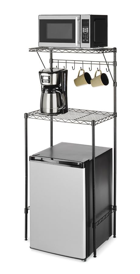 Over-the-Fridge Storage Shelf with 7 Hooks and Microwave Rack