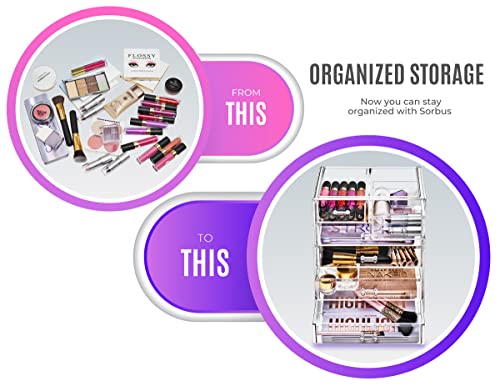 Sorbus 6-Drawer Clear Makeup Organizer with 4 Large & 2 Small Drawers - Vanity Storage