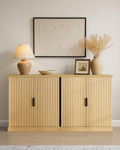 Fluted Buffet Cabinet with Adjustable Shelf - Mid-Century Modern Sideboard