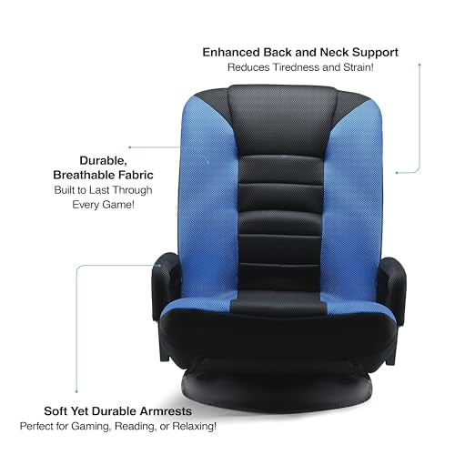 Swivel Floor Gaming Chair with 6-Position Adjustable Backrest, Blue