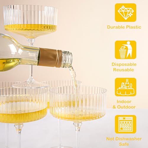 20-Piece 10 oz Plastic Champagne Coupe Glasses - Elegant Disposable Flutes