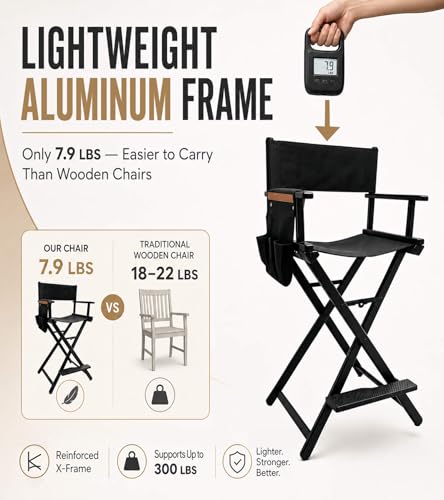 30-Inch Extra Tall Folding Director Chair, Lightweight Makeup Artist Chair