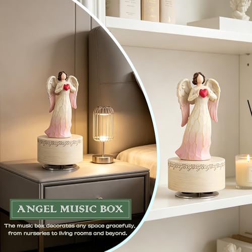 Rotating Angel Music Box, 5.7-Inch Hand-Painted Resin Keepsake Gift