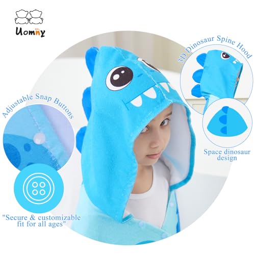Kids Hooded Beach Towel - Blue Dinosaur Soft Bath Towel for Ages 3-10, 30" x 50"