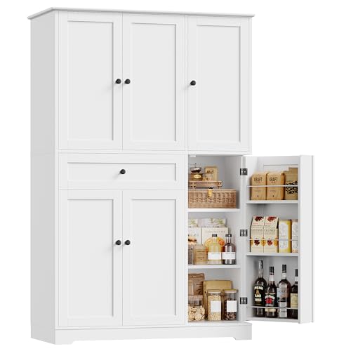 68-Inch Freestanding Kitchen Pantry Storage Cabinet with Drawer, White