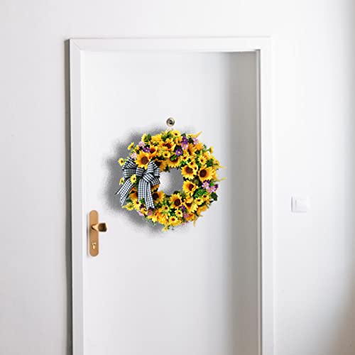 18-Inch Artificial Sunflower Wreath with Bow for Front Door Spring Decor