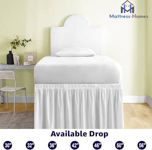 Twin XL Dorm Bed Skirt with 46-Inch Drop & Split Corners - White Dust Ruffle