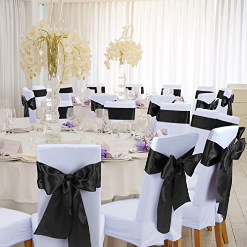 50-Pack Black Satin Chair Sashes - 7 x 108 Inch Ribbon Ties for Wedding & Party