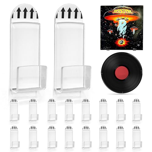 18-Pack Clear Acrylic Vinyl Record Wall Mounts - Self-Adhesive Display Shelf
