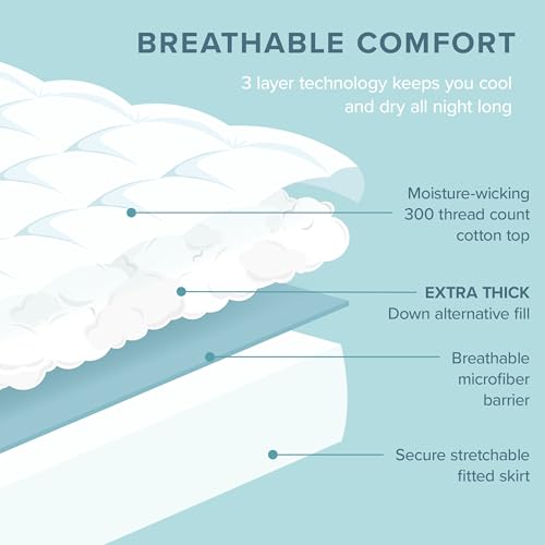 Twin XL Cotton Mattress Topper with Deep Pockets - Cooling & Comfortable