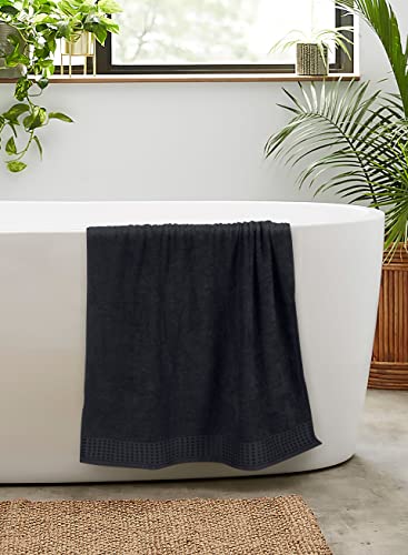 GLAMBURG Oversized Cotton Bath Towels 2 Pack 28x55 Black