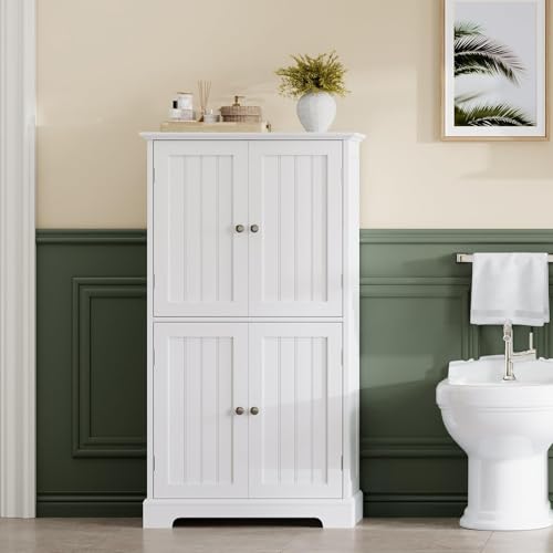 ChooChoo White Bathroom Floor Cabinet 11.81"D x 23.62"W x 43.31"H with Adjustable Shelves