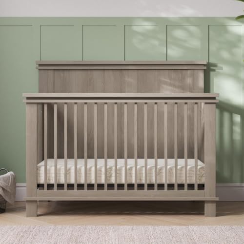 4-Piece Nursery Furniture Set with 4-in-1 Convertible Crib, Crescent Gray