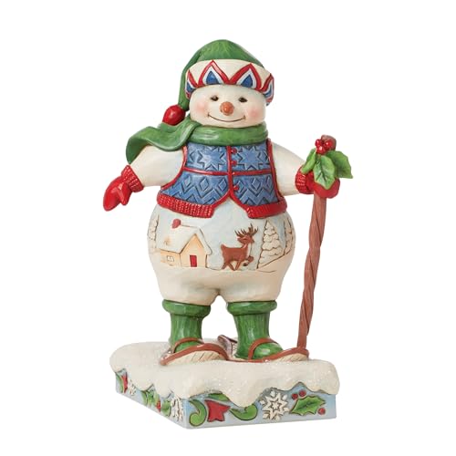 Jim Shore Snowman Figurine with Snowshoes - Holiday Resin Decor, 7 Inch