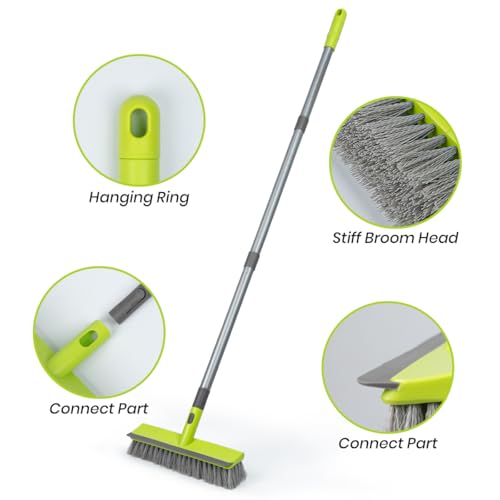 Floor Scrub Brush with 57" Long Handle & Squeegee - 2-in-1 Deck Scrubber