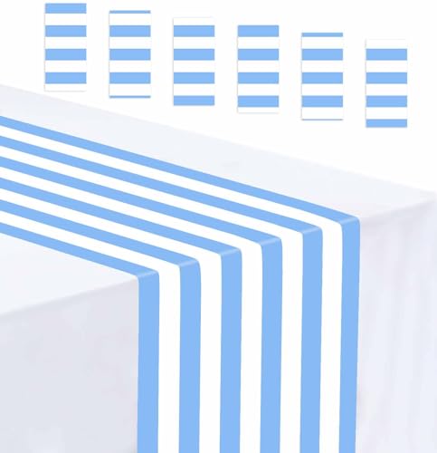 Blue Striped Disposable Table Runners - 6 Pcs 14x108in for Weddings & Parties