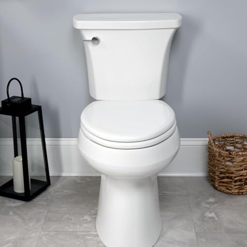 Mayfair Linden Slow Close Elongated Toilet Seat, Heavy Duty Wood White