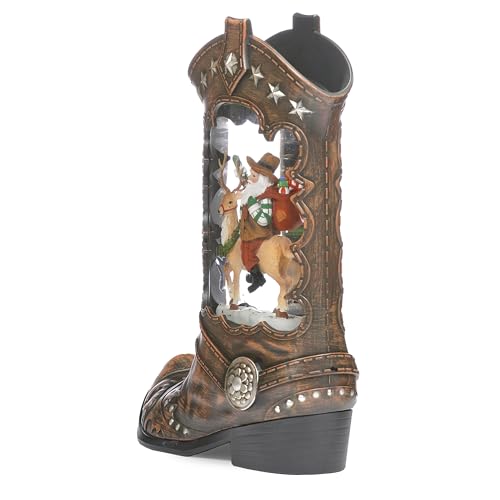 Roman 10-Inch Lighted Swirl Boot Santa Riding Deer Christmas Decoration
