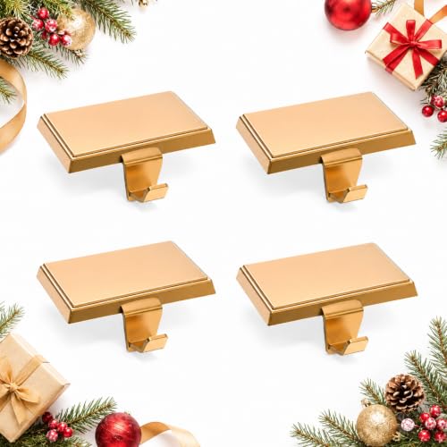 Set of 4 Heavy Duty Christmas Stocking Holders with Non-Slip Base - Gold